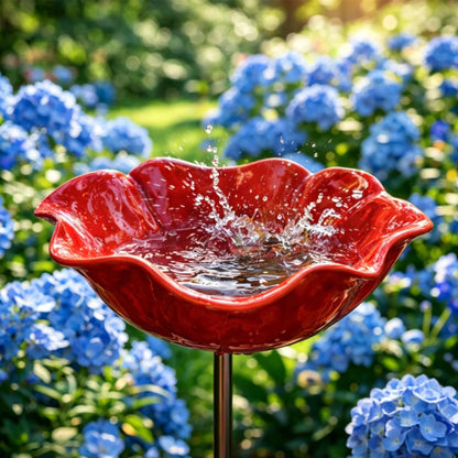 Flower Shaped Bee Watering Station Metal Flower Garden Stake Bird Bath Butterfly Water Feeder Garden Bird Bath Bowls for Outside