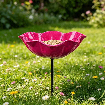 Flower Shaped Bee Watering Station Metal Flower Garden Stake Bird Bath Butterfly Water Feeder Garden Bird Bath Bowls for Outside